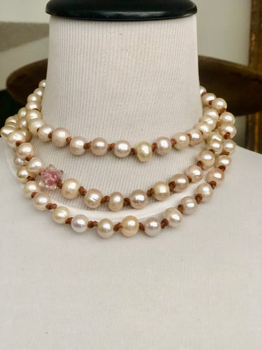 Necklace Snake in Blush Pearls 10mm
